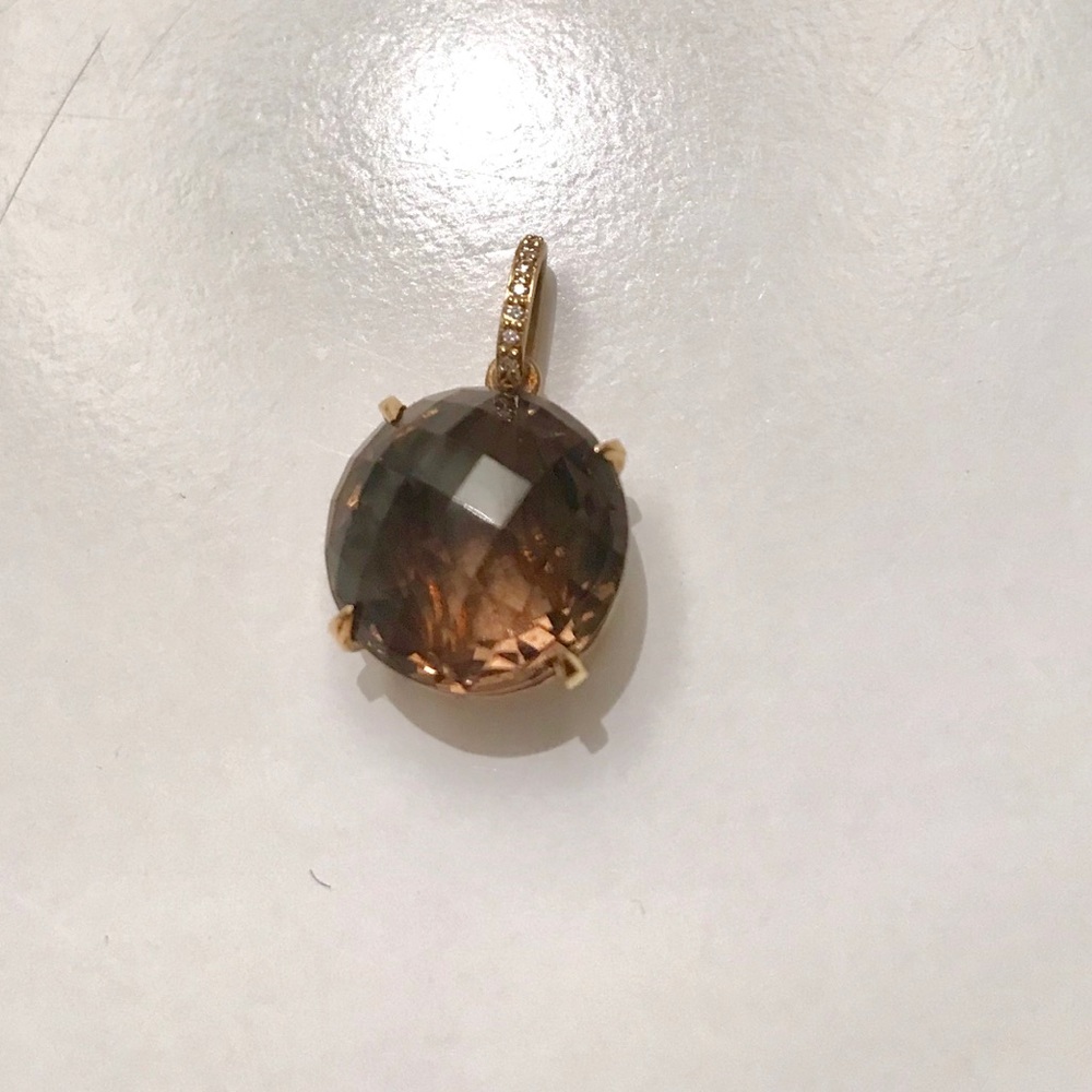 Brown Smoky Quartz Pave Diamonds 18k Gold Pendant